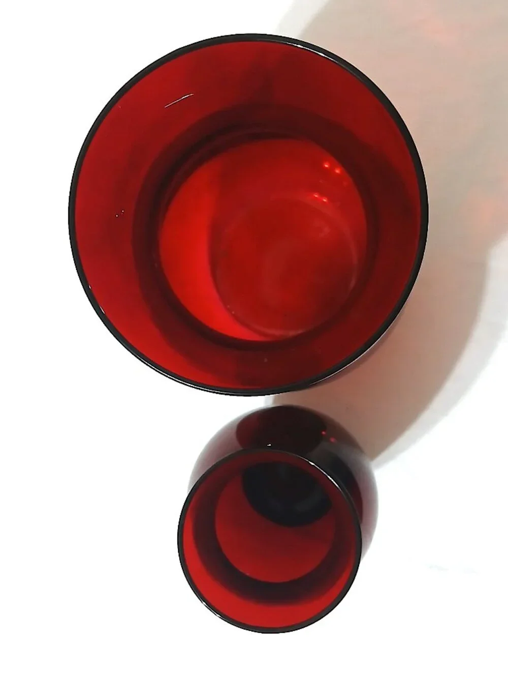 Vintage Hand Blown Ruby Red Art Glass Vase Set Pair Studio Glass 9